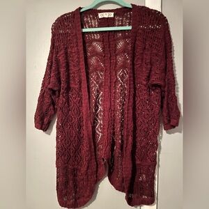 Women's Burgundy Open Knit Cardigan